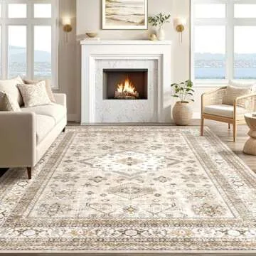 Vintage Living Room Area Rug 5x7 - Large Soft Washable Oriental Traditional Distressed Farmhouse Rugs for Bedroom - Indoor Floor Accent Carpet for Home Office House Decor - Beige