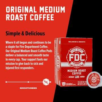 Fire Department Coffee - Gives Back to Firefighters - Original Medium Roast Coffee Pods - Balanced & Smooth - Roasted in the USA - Premium K Cups - Veteran Owned - 24 Single Pods