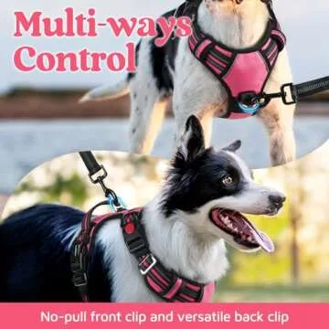 rabbitgoo Dog Harness Medium Sized, No Pull Dog Vest with 3 Buckles, Adjustable Soft Padded Pet Harness with Easy Control Handle and Reflective Strips, Pink, M