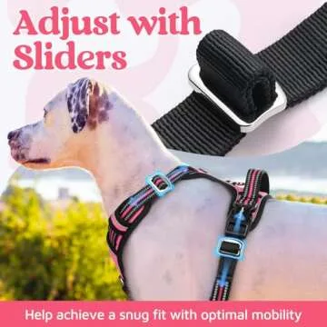 rabbitgoo Dog Harness Medium Sized, No Pull Dog Vest with 3 Buckles, Adjustable Soft Padded Pet Harness with Easy Control Handle and Reflective Strips, Pink, M