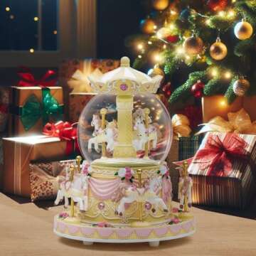 Carousel Snow Globe Music Box with Color Light, Horse Musical, for Christmas Valentine Birthday Anni...
