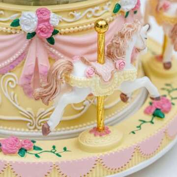 Carousel Snow Globe Music Box with Color Light, Horse Musical, for Christmas Valentine Birthday Anniversary Present, Gift for Girl Daughter Women Kids Girl Granddaughter