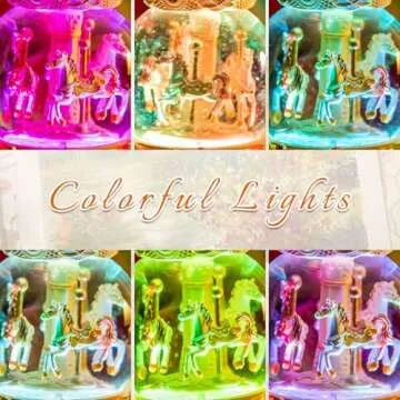 Carousel Snow Globe Music Box with Color Light, Horse Musical, for Christmas Valentine Birthday Anniversary Present, Gift for Girl Daughter Women Kids Girl Granddaughter
