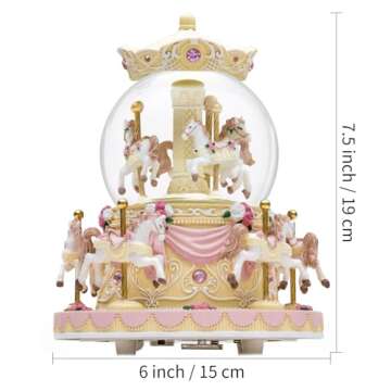 Carousel Snow Globe Music Box with Color Light, Horse Musical, for Christmas Valentine Birthday Anniversary Present, Gift for Girl Daughter Women Kids Girl Granddaughter