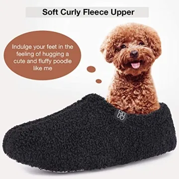 HomeTop Women's Cozy Curly Fur Memory Foam Slippers in Black