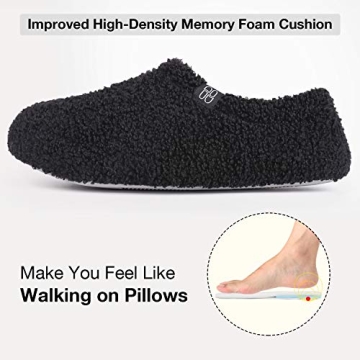 HomeTop Women's Cozy Curly Fur Memory Foam Slippers in Black