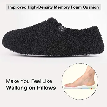 HomeTop Women's Cozy Curly Fur Memory Foam Slippers in Black