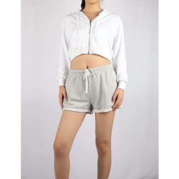 Bianstore Women's Cute Workout Cropped Zip Up Hoodie Hooded Sweatshirt Jacket (White-M)