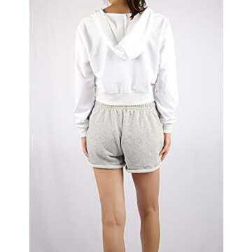 Bianstore Women's Cute Workout Cropped Zip Up Hoodie Hooded Sweatshirt Jacket (White-M)