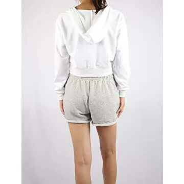 Bianstore Women's Cute Workout Cropped Zip Up Hoodie Hooded Sweatshirt Jacket (White-M)
