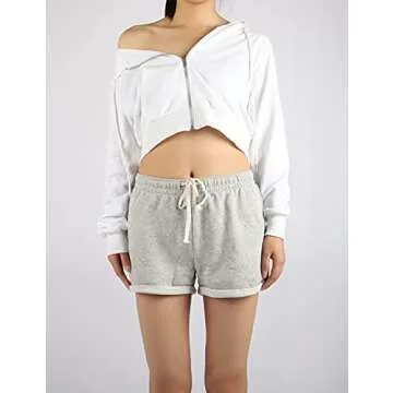 Bianstore Women's Cute Workout Cropped Zip Up Hoodie Hooded Sweatshirt Jacket (White-M)