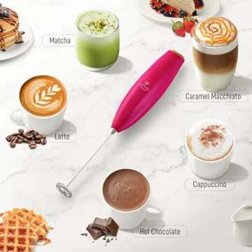 Zulay Powerful Milk Frother for Coffee with Powerful Motor - Handheld Frother Electric Whisk, Milk Foamer, Mini Mixer and Coffee Blender Frother for Latte, Matcha, No Stand - Pink with Gold