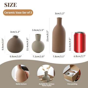 Ceramic Vase Set of 3, Vases Home Decor Rustic Vase Farmhouse Decor Vase Terra Cotta Pottery Vases f...