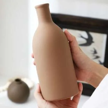 Ceramic Vase Set of 3, Vases Home Decor Rustic Vase Farmhouse Decor Vase Terra Cotta Pottery Vases for Bouquet Pampas Grass Dried Fresh Flowers, Living Room, Kitchen, Bedroom, Entryway Decor- Brown