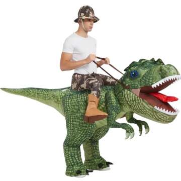 One Casa Inflatable Costume Dinosaur Riding T Rex Air Blow up Funny Party Halloween Costume for Adult