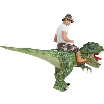 One Casa Inflatable Costume Dinosaur Riding T Rex Air Blow up Funny Party Halloween Costume for Adult