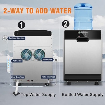 Nugget Ice Maker Countertop Dual Water Inlet Options, 60Lbs/24H Columnar Ice Maker Machine with Self...