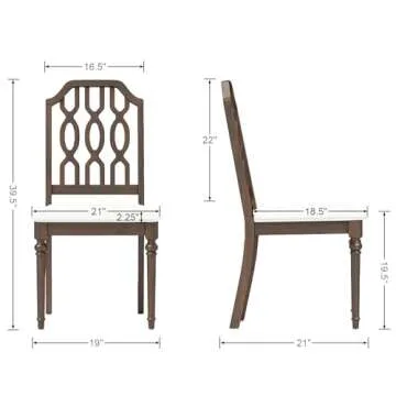 Kmax Dining Chairs Set of 2 Light Luxury Carving Craft Dining Room Chair with Brown Wood Frame Upholstered Seat Armless Chair with Lattice Back for Kitchen, White Chenille