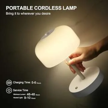 Oneach Portable Cordless Table Lamp, Rechargeable Battery Powered Lamp with Opal Glass Shade, 3-Way Dimmable LED Touch Mushroom Table Lamp for Bedroom, Bedside, Living Room, Dining Room, Patio, Black