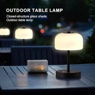 Oneach Portable Cordless Table Lamp, Rechargeable Battery Powered Lamp with Opal Glass Shade, 3-Way Dimmable LED Touch Mushroom Table Lamp for Bedroom, Bedside, Living Room, Dining Room, Patio, Black