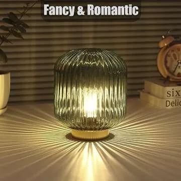 WESJO Battery Operated Table Lamp with LED Bulb, Cordless Decorative Glass Beside Lamp for Bedroom Living Room Hallway Green