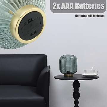 WESJO Battery Operated Table Lamp with LED Bulb, Cordless Decorative Glass Beside Lamp for Bedroom Living Room Hallway Green