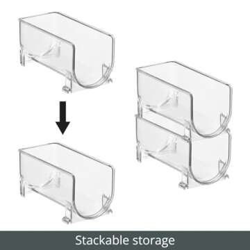 mDesign Plastic Free-Standing Water Bottle Holder Storage Organizer, Wine Rack for Kitchen Countertops, Table Top, Pantry, Fridge - Stackable, Each Rack Holds 1 Bottle, 4 Pack - Clear