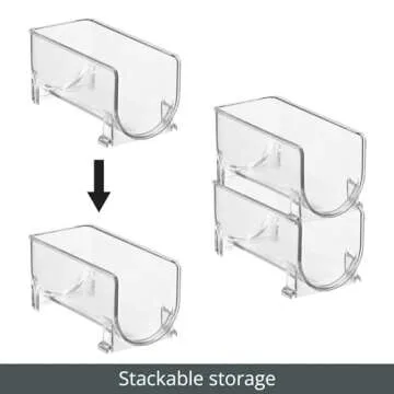 mDesign Plastic Free-Standing Water Bottle Holder Storage Organizer, Wine Rack for Kitchen Countertops, Table Top, Pantry, Fridge - Stackable, Each Rack Holds 1 Bottle, 4 Pack - Clear