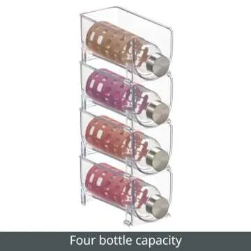 mDesign Plastic Free-Standing Water Bottle Holder Storage Organizer, Wine Rack for Kitchen Countertops, Table Top, Pantry, Fridge - Stackable, Each Rack Holds 1 Bottle, 4 Pack - Clear