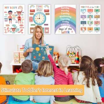 16Pcs Educational Posters for Toddlers 1-3, Learning Posters for Toddlers 1-3, ABC Poster for Kids Ages 3-5, Preschool Posters 1 2 3 Year Old, Kindergarten Homeschool Classroom Must Haves Wall Decor