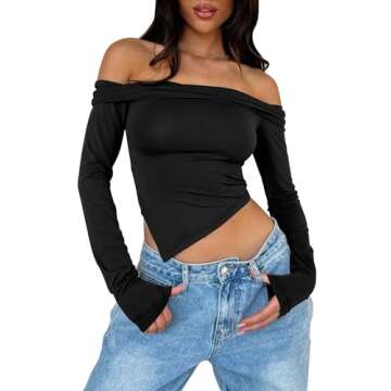 PEIARA Off Shoulder Crop Top for Women - Y2K Style