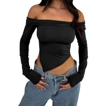 PEIARA Off Shoulder Crop Top for Women - Y2K Style