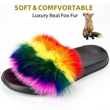 HONGTEYA Real Fox Fur Slides Sandals for Women 20+ Styles Toddler Girls Feather Slip On Summer Furry Slippers Flip Flops Shoes Flats (8 M US Adult, Rainbow1)