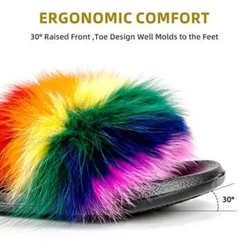 HONGTEYA Real Fox Fur Slides Sandals for Women 20+ Styles Toddler Girls Feather Slip On Summer Furry Slippers Flip Flops Shoes Flats (8 M US Adult, Rainbow1)