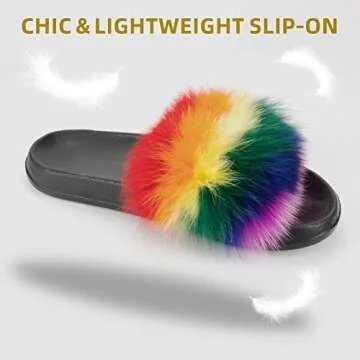 HONGTEYA Real Fox Fur Slides Sandals for Women 20+ Styles Toddler Girls Feather Slip On Summer Furry Slippers Flip Flops Shoes Flats (8 M US Adult, Rainbow1)