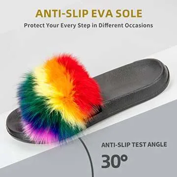 HONGTEYA Real Fox Fur Slides Sandals for Women 20+ Styles Toddler Girls Feather Slip On Summer Furry Slippers Flip Flops Shoes Flats (8 M US Adult, Rainbow1)