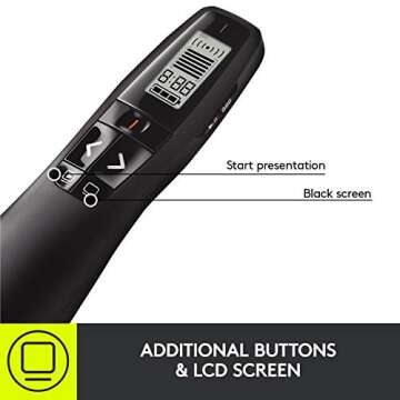 Logitech Professional Presenter R800, Wireless Presentation Clicker Remote with Green Laser Pointer and LCD Display , Black