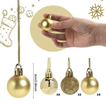 GOOTRADES Set of 24 Mini Shatterproof Christmas Balls Tree Ornaments Party Decoration, 3cm/1.1'' (Gold)