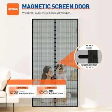 MAGZO Magnetic Screen Door Fit Door Size 36 x 80 Inch, Screen Size 38" x 81" Strong Magnet Door Mesh with Reinforced Hook & Loop for Patio Door, Front Door, Doorway, Black