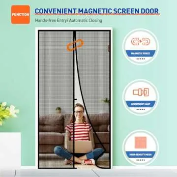 MAGZO Magnetic Screen Door Fit Door Size 36 x 80 Inch, Screen Size 38" x 81" Strong Magnet Door Mesh with Reinforced Hook & Loop for Patio Door, Front Door, Doorway, Black