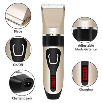 sanipoe Cordless Mens Haircut Machine, Professional Hair Clippers Electric Grooming Trimmer Set Rechargeable Hair Cutting Kits for Barber Kids Baby Father's Day, Golden