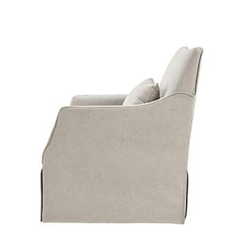 Martha Stewart London Swivel Chair - Solid Wood & Plywood, Skirted Metal Base Accent Armchair, Lumbar Pillow -Modern Classic Family Room Sofa Furniture Bedroom Lounge, 28"X31.5"X35.25", Beige