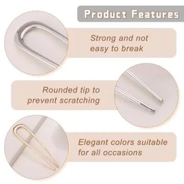 2Pcs French Hair Pins for Thick Hair, Metal French Twis Hair Pins for Women Girls, U-Shaped French Pin for Buns, 5.5 Inches Large French Pins Hairstyle Accessories (Silver, Gold)
