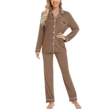 Leikar Pajama Set For Women Soft Long Sleeve Long Sleeve Sleepwear Pjs Lounge Sets L Brown