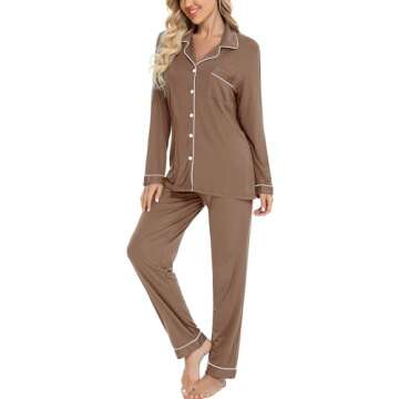 Leikar Pajama Set For Women Soft Long Sleeve Long Sleeve Sleepwear Pjs Lounge Sets L Brown