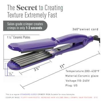 MBHAIR Ceramic Crimper Iron - Fluffy & Stylish Hair, 5 Heat Settings, Ergonomic Design