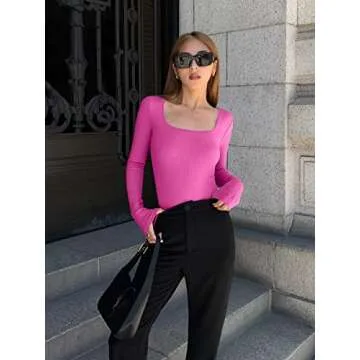 OQQ Women's Ribbed Square Neck Long Sleeve Bodysuits