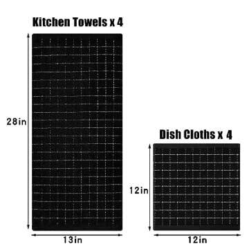 Homaxy Kitchen Towels & Dishcloths Set, 8 Pieces, Black Checkered