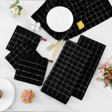Homaxy Kitchen Towels & Dishcloths Set, 8 Pieces, Black Checkered