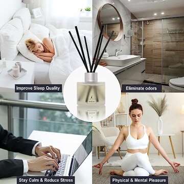 2 Packs Reed Diffuser Set- Bamboo & White Tea Scented Home Fragrance, 16 Diffuser Sticks for Bathroom, Living Room, Home Decor & Office Decor